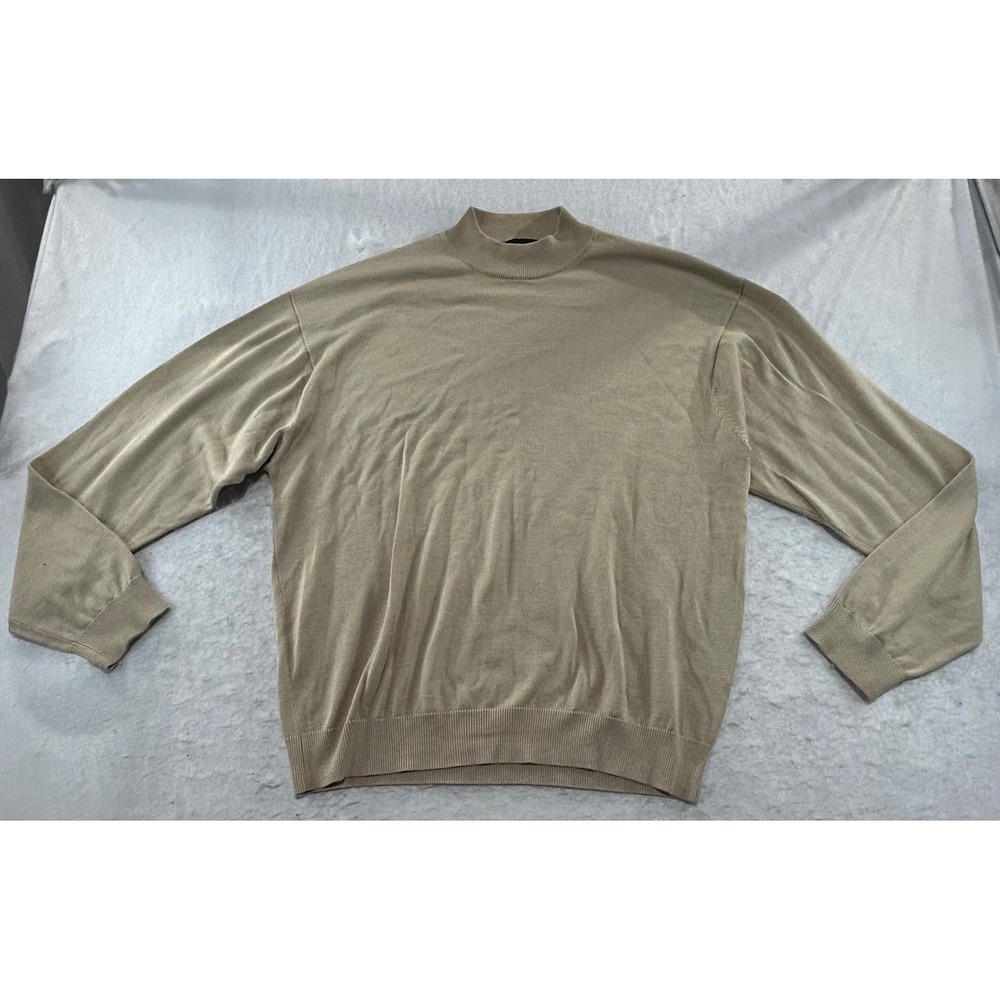 Baracuta Mens Silk Cotton Blend Mock Neck Sweater Tan Beige Size L Long Sleeve
